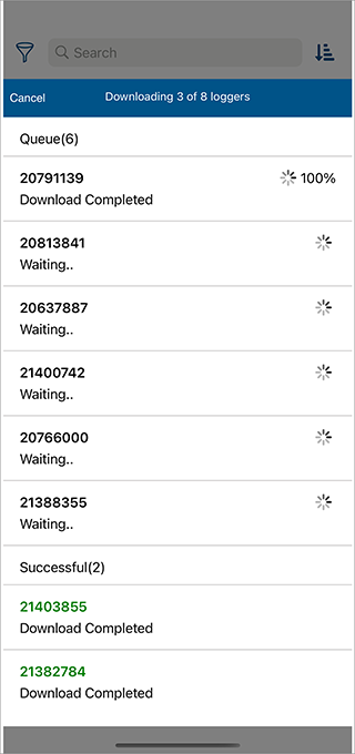 View of phone screen showing data downloaded from HOBO data loggers using HOBOconnect mobile data monitoring app