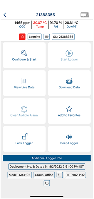 HOBOconnect monitoring app for mobile devices screen shot showing easy data logger set-up features