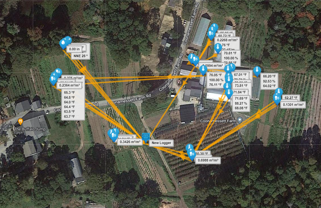 Screenshot of Coonamessett Farm HOBOnet system as viewed through HOBOlink.