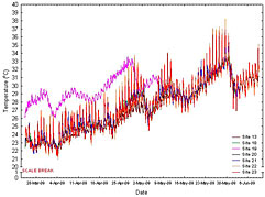 Graph of underwater water temperature monitoring in Qatar study over time
