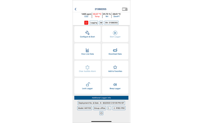 HOBOconnect monitoring app for mobile devices screen shot showing easy data logger set-up features
