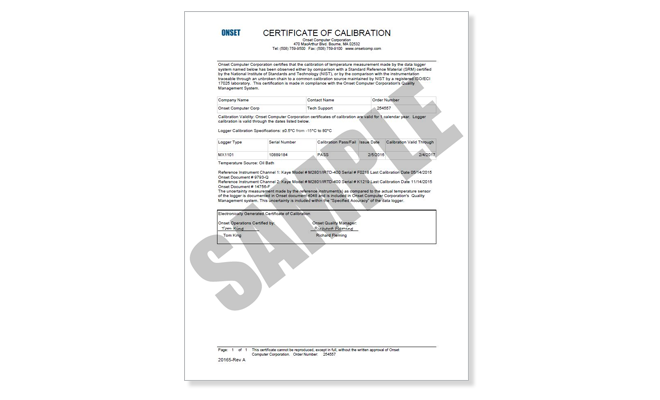Certificate of Calibration