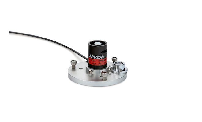 LI-200R light sensor with cable deployed on leveling mount