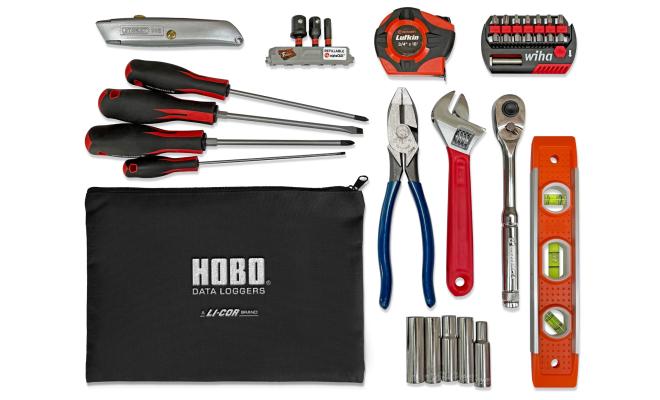 array of hand tools used to install a HOBO RX Station