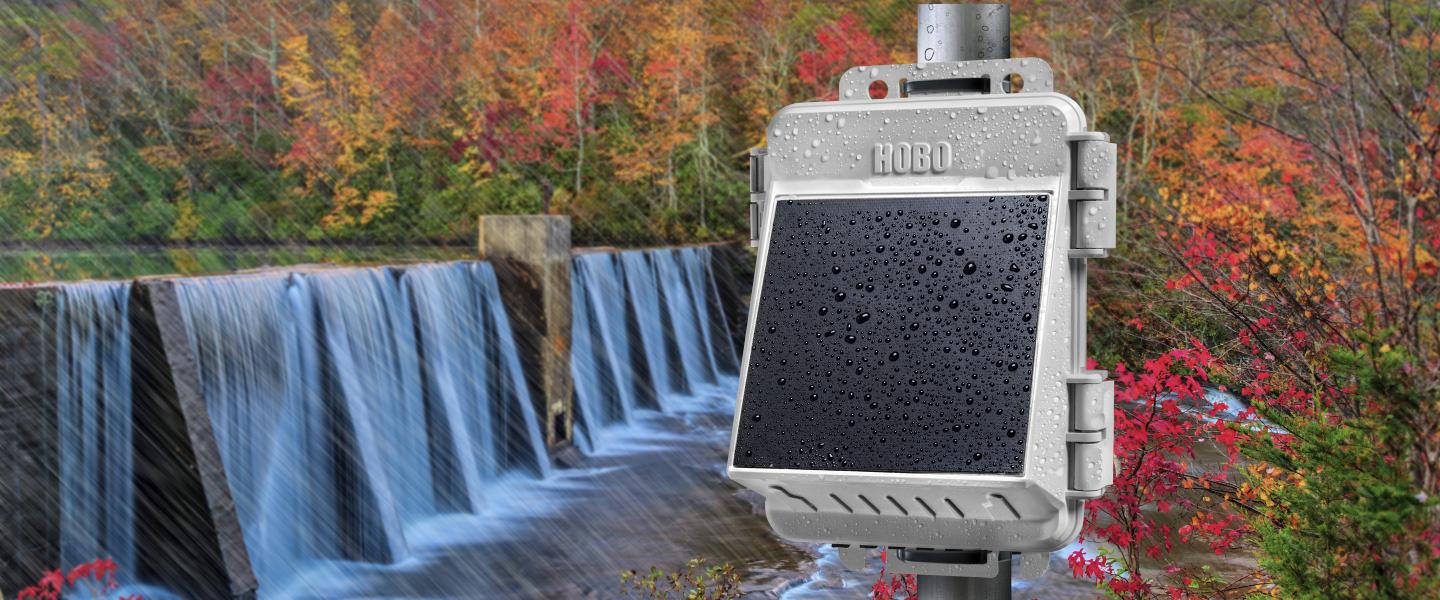 HOBO remote monitoring station by a small dam with running water