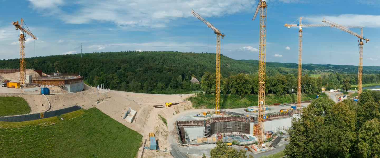 Construction building site showing large equipment