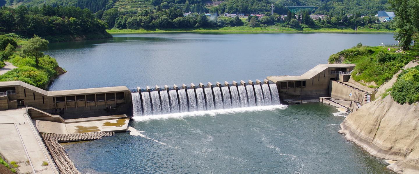 Dam with water running