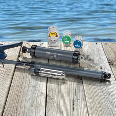 HOBO water data loggers on a dock