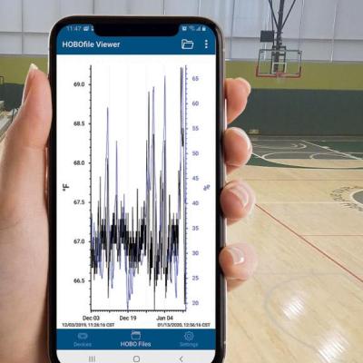 HOBOconnect on a mobile phone with gym floor