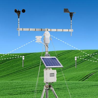 HOBOnet outdoor sensor network and weather station in green field
