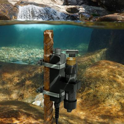 HOBO MX2502 in a stream, mounted on rebar